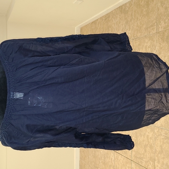 Torrid navy blue embroidered long-sleeved blouse. - Picture 2 of 7